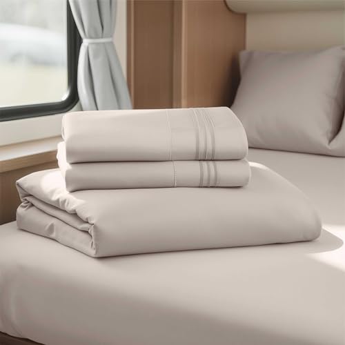 Image of Nestl Linen Short Queen Sheets for RV, Hotel Luxury RV Queen Sheets Set, 4 Piece Fitted Bed Sheet Set and Pillowcases, Super Soft, Wrinkle-Free, and Breathable Camper Bedding
