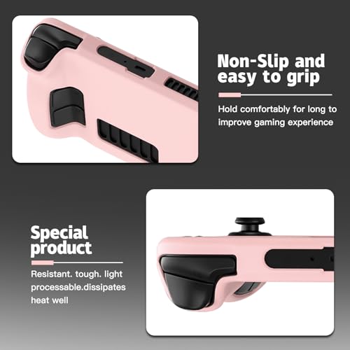 Image of bibuks Steam Deck Case,Steam Deck OLED Protective Case,Non-Slip Skin Protective Shell Accessories with Kickstand ,2 Screen Protector, 4 Thumb Grip (Pink)