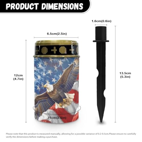 Image of Poceacles Eagle American Flag Pattern Solar Lights Outdoor Waterproof Grave Lights for Cemetery LED Flameless Candle Cemetery Solar Pillar Candles Outdoor Decor