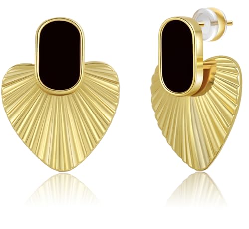 24K Gold Plated Heart Earrings, S295 Silver Needle Heart-Shaped Pendant hypoallergenic