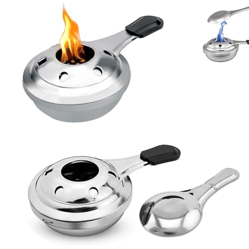 Fondue Quemador Accesorios, Quemador de alcohol de 2 piezas, quemador de pasta de acero inoxidable de 15,5 x 9,5 cm, encendedor de fondue, quemador de pasta, para fondue al aire libre, camping, picnic