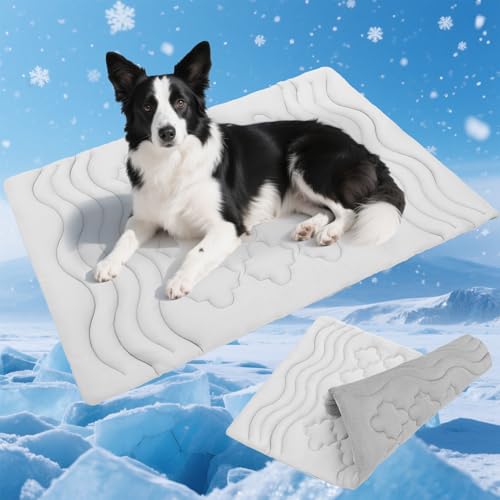 PUPTECK Dog Cooling Mat, Pet Cool Pad Blanket Reversible (Cool & Warm) for Dogs Cats, Soft Thick Ice Silk on Kennel Floors Outdoor for All Season, Grey 48