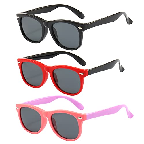 Image of FANNYGO 3 Pack Kids Sunglasses for Boys Girls Kid children's Polarized Sunglasses Age 3-10