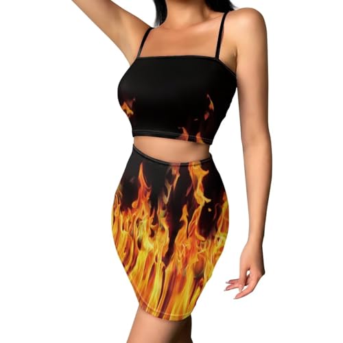 Image of Biyejit Women's 2 Piece Summer Outfits Spaghetti Strap Crop Tops and Bodycon Mini Skirt Dress Set Plus Size S-4XL