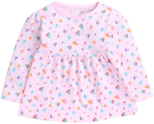 BUMZEE Pink Girls Full Sleeves Cotton Knee Length Casual Frock (Peb9561)