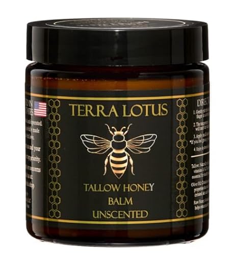 Terra Lotus - Organic Grass-Fed Beef Tallow Balm with Raw Honey - Moisturizing Cream for Soft, Smooth Skin - Handmade All-Natural Moisturizer (4oz, Unscented)