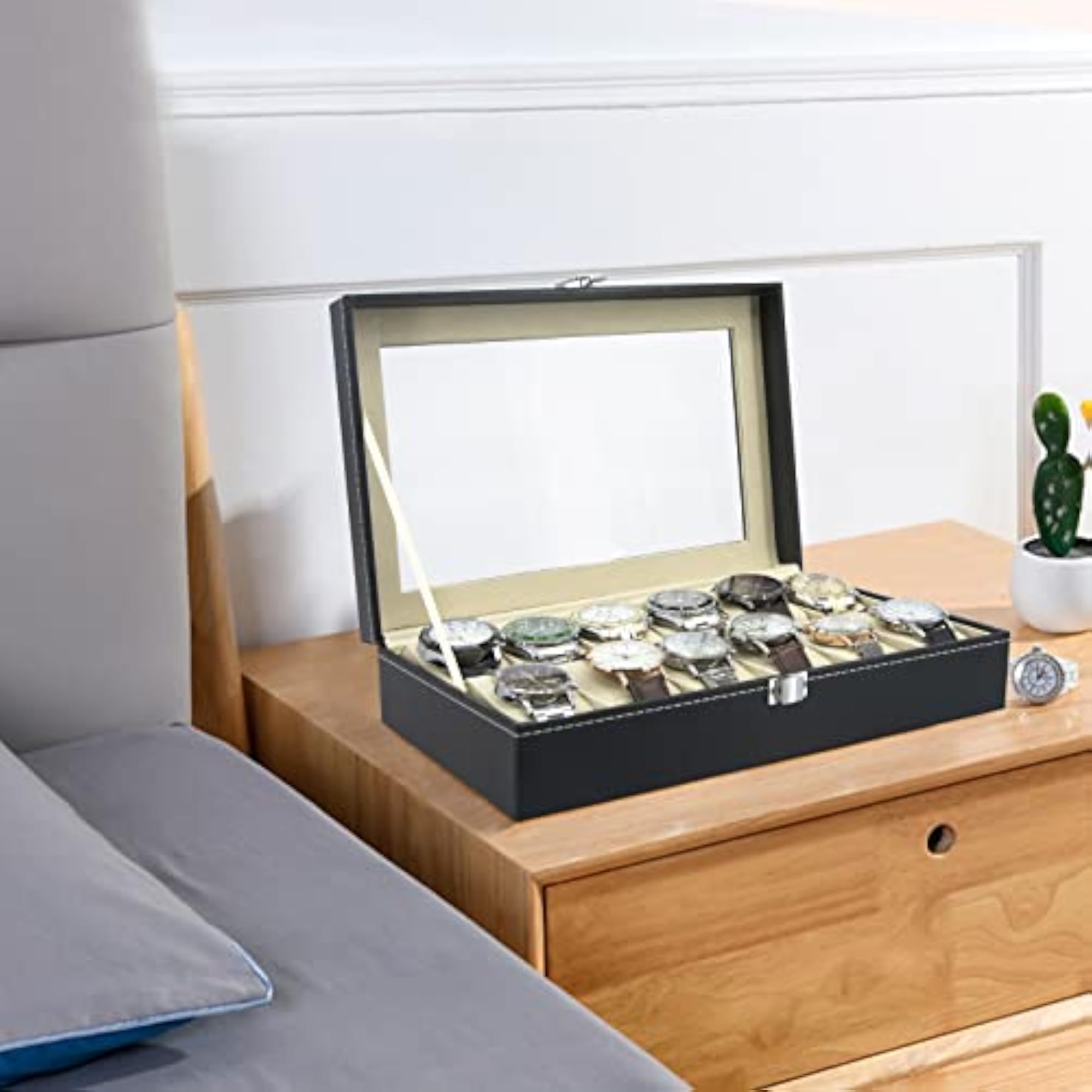 Watch Box Display Storage Case, 12 Slots PU Leather Holder