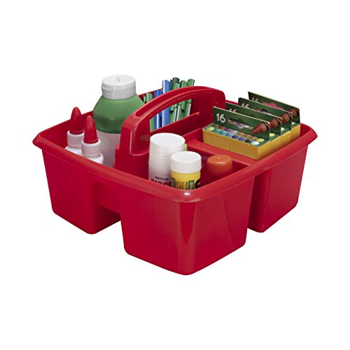 Image of Storex 3-Compartment Small Caddy - Multipurpose Classroom Organizer with Handle, Red, 5-Pack (00949U06C)