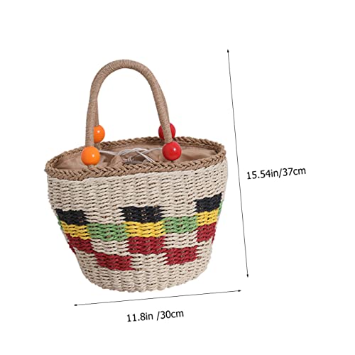NOLITOY Straw Woven Tote Bag for Women Handmade Picnic Basket Capacity Shoulder Bag for Travel Shopping Beach Unique Design Natural Straw Material2