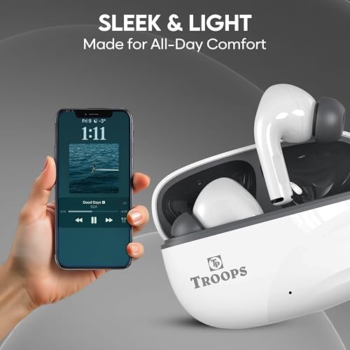 Image of TP TROOPS Advanced 10MM Audio Drivers Wireless Earbuds, 30 Hours Playtime, Sleek & Light Design, All-Day Comfort, White & Grey