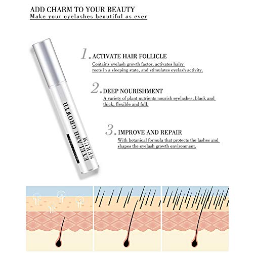 Eyelash Growth Serum, Natural Eyebrow Enhancer Rapid Lash Boost Serum for Longer, Fuller Thicker Lashes & Brows 0 Hormone Without Irritation (5ML)