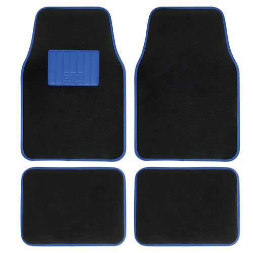 S SUMEX Alfombrillas de Moqueta Universales para Coche Alfombra con Talorena de Goma Borde Color Azul Alfombrillas Antideslizantes y Lavables Delanteras 45x65cm Traseras 44x33cm