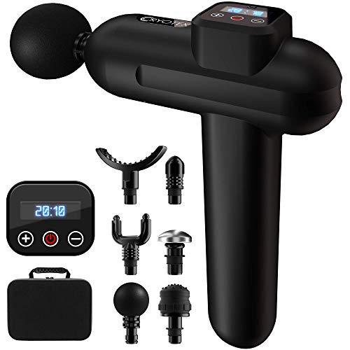 Cryotex Massage Gun  Deep Tissue Handheld Percussion Massager  Six Different Heads for Different Muscle Groups - 20 Speed Options