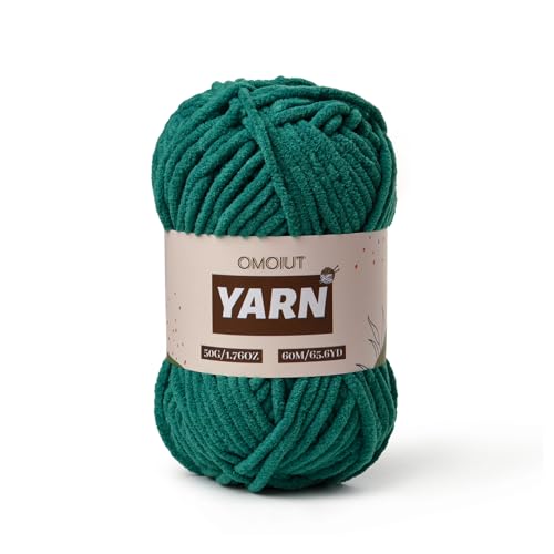 Image of Plush Chenille Chunky Crochet Yarn - Baby Yarn for Crocheting Soft - Velvet Yarns Knitting for Blankets Crafts - Fluffy Amigurumi Yarns 50g / 65.6yd (Greener)