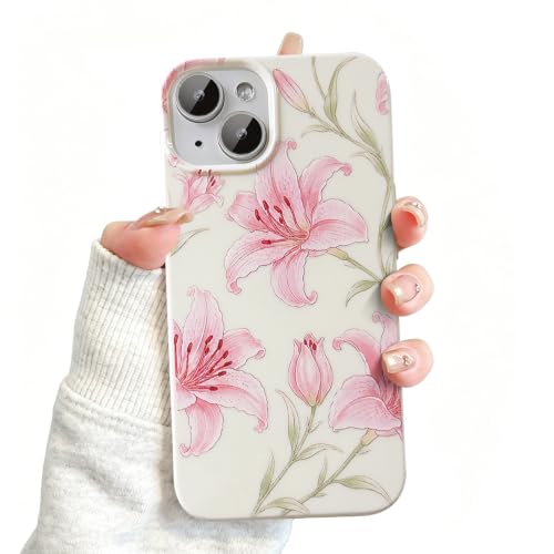 Coque iPhone 14 motif lys rose | Protection caméra en TPU souple