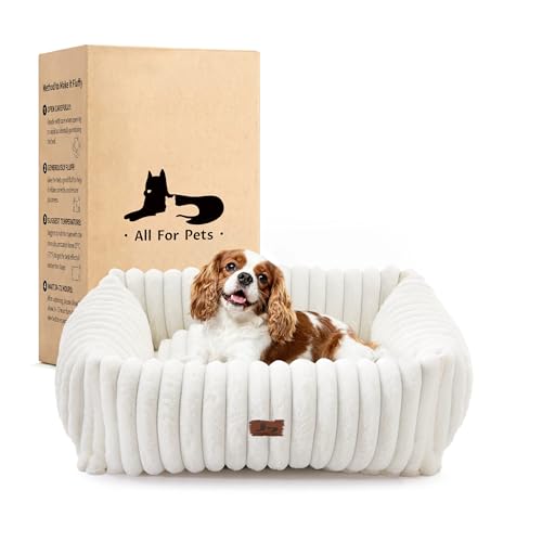 Warmrest Washable Dog Bed for Small Medium Dogs - Rectangle Orthopedic Corduroy Fleece Pet Bed with...