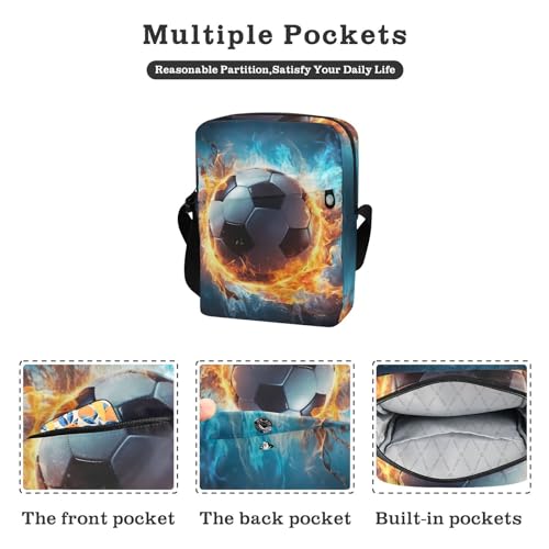 Crossbody Bag Blue Flame Fire Football Messenger Bag for Women Men Purse Shoulder Bag Satchel Bag with Adjustable Strap 214B03262