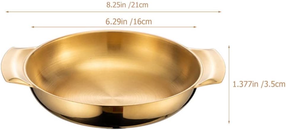 Large Mixing Bowl Paella Pan 16cm Flat Bottom Fry Pan Stainless Steel Skillet Metal Food Serving Tray with Handles for Home Restaurant Camping Silver Stainless Steel Cook,Golden