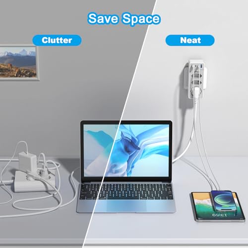 Doppelstecker für Steckdose, Mehrfachstecker mit USB, 7 in 1 Doppelsteckdose Steckdosenleiste mit USB Steckdosenadapter 3 Fach, 4000W 16A Mehrfachsteckdose Ohne Kabel Steckdosenverteiler, Grau