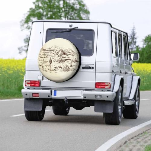 Image of Cowboys Spare Tire Cover Wild West Desert Horse Riding Animal Cactus Lanscape Prairie Hill Wheel Covers for RV Tires Camper Tire Case Protectors for Trailer Rv SUV Truck Travel Trailer 15 in