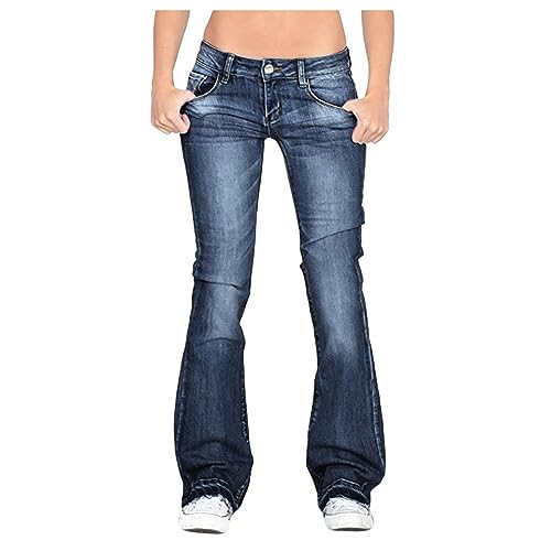For Women Trendy Stretch Wide Leg Boot Cut Denim Pants Dark Blue