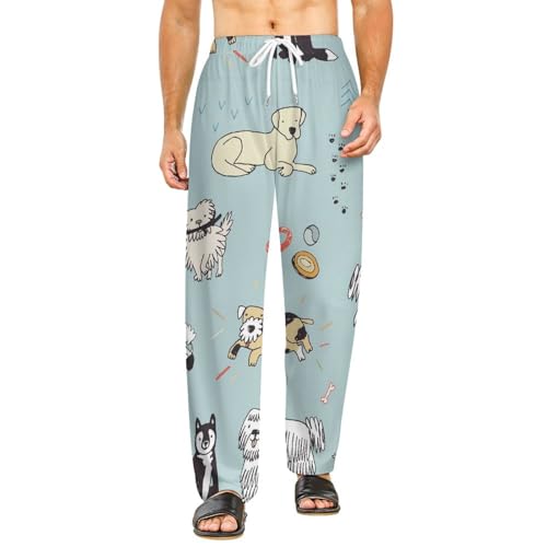 Vêtements de nuit avec poches et pantalon long doux à motif chien