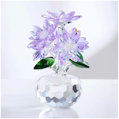 XUZIE Crystal Daisy Bouquet Figurine - Premium Glass Flower Ornament with Gift Box Mothers Day for Women Collectible Home Decoration Anniversary Birthday Presents (Purple)