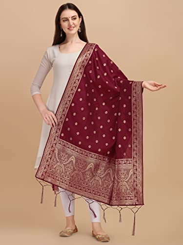 Image of DEVANGI Women's Woven Banarasi Silk Dupatta /Chunni For Women, Floral Print 1 Meter Wide and 2.3 Meter Length Printed Designer Dupatta /Chunni For Girls
