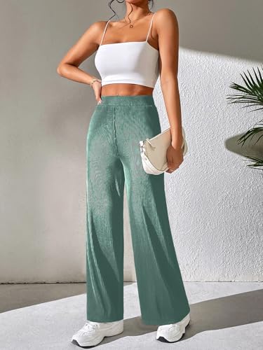 Image of Preneum Women High Waist Korean Wide Leg Trousers, Loose Fit Casual Lounge Pants, Travel, Office & Streetwear Comfortable Stylish Bottom Wear (Available Plus Size)