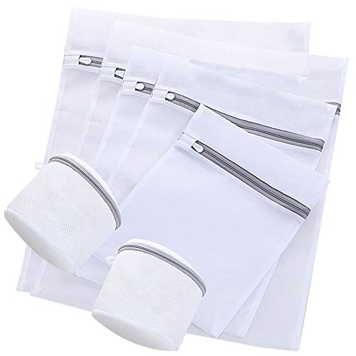 Preisvergleich Produktbild Wäschenetz, Wäschebeutel Wäschesack für Waschmaschine, Premium Waschbeutel Set mit Reißverschluss Waschmaschine Wäschenetz für Feinwäsche, Kleidung, Socken, und Baby Kleidung Usw- (7er weiß Set)