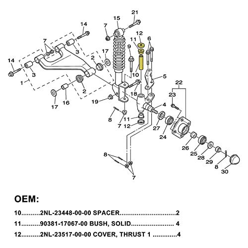 Kit de Bucha King Pin 90381-17067-00 Kit de Junta de Suspensão para G22 G29 Drive 2 2003 UP Carrinho