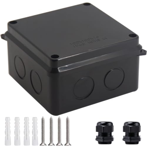 Image of Junction Box, Reserved Holes Electrical Boxes Waterproof IP65 ABS Plastic Electrical Power Cord Enclosure Project Box Black 3.9 x 3.9 x 2.8 inch(100x100x70mm)