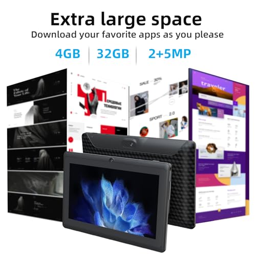 7 Inch Tablet, Android Tablet PC, 4GB RAM 32GB ROM Storage Supports 1TB expansion Quad-Core Processor 2MP+5MP Dual Camera 3000 mAh Battery, WiFi Bluetooth 7" LED IPS convenient Android Tablets. - Image 5