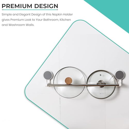 Image of JIALTO Stainless Steel Wall Mounted Self Adhesive Magic Sticker Towel Napkin Holder Bar for Towel Rod /Bathroom Hangers for Clothes & Cloth Hanger Stand & 2 Hook (White&Grey, 1 Pipe Towel BAR)
