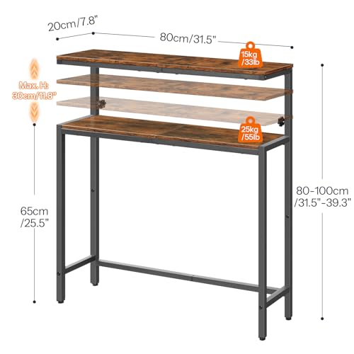 Image of HOOBRO Narrow Console Table with Adjustable Height (31.5 inch-37.4 inch), Set of 2 High Entryway Table, Skinny Behind Couch Table with 2 Tier Shelf, Sofa Table for Hallway, Rustic Brown and Black BF96XGP201