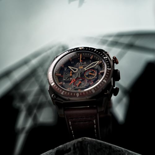 Image of AVI-8 Men's 43mm Hawker Hunter Atlas Dual Time Chronograph Watch with Leather Strap AV-4100