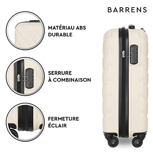 Barrens Valise Cabine Bagage Cabine 55x39x20cm 34 L Abs Valise De Voyage 4 Roulettes Poignee Flexible Valise A Coque Dure Compatible Avec Les Compagnies Aeriennes Beige
