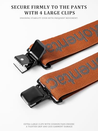 Image of Men's Industrial Strength Suspenders 2-Inch Wide X-Back Heavy Duty Braces Strong Metal Clips, Elastic Adjustable