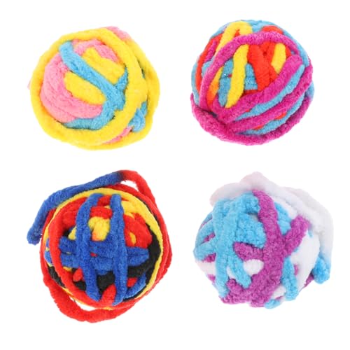 POPETPOP 4Pcs Interactive Cat Balls Woolen Yarn with Tail for Indoor Cats Stress Relief and Exercise Engaging Playthings to Reduce Scratching and Promote Healthy Activity
