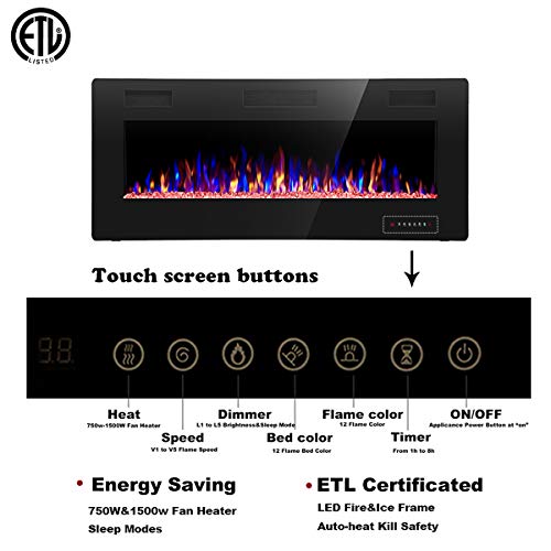 image for R.W.FLAME FElectric Fireplace Recessed and Wall Mounted 42INCH,The Thi