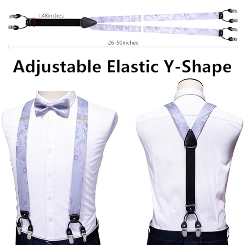 Image of YOHOWA Men Suspenders 6 Clips Strength Adjustable Y Braces Pre-Tied Bow Tie Set Formal Wedding Party