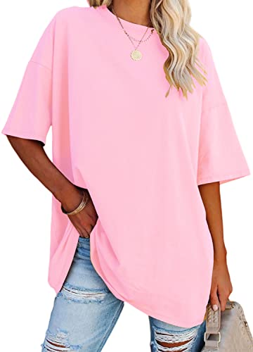 YEXIPO Women's Oversized T Shirts Summer Short Sleeve Loose Fit Casual Crewneck Plain Tunic Tops