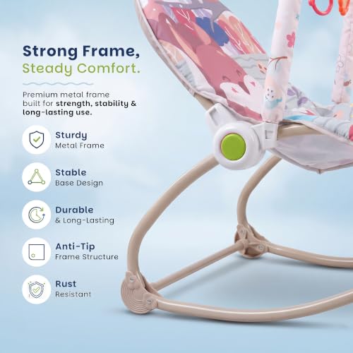 Image of Baybee 2 in 1 Baby Rocker & Bouncer, 3-Position Recline, Soothing Music, Removable Hanging Toys, Soft Cushioned Seat & Safety Harness, Rocking Chair for Newborn 0-3 Years (Grey)