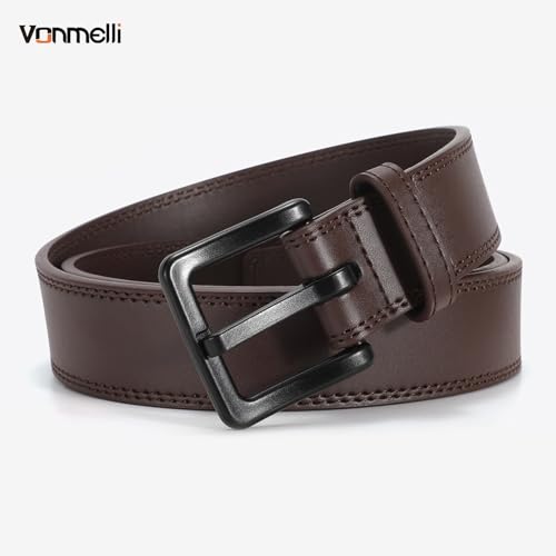 Image of VONMELLI Nickel Free Leather Belt for Men, Non Metal TSA Approved Men's Belt for Jeans with Hypoallergenic Buckle