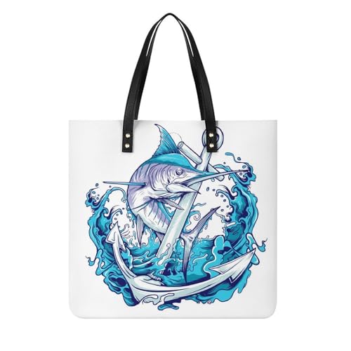 Sac à bandoulière tote bag pour voyage à motif poisson grand format de 39x39cm