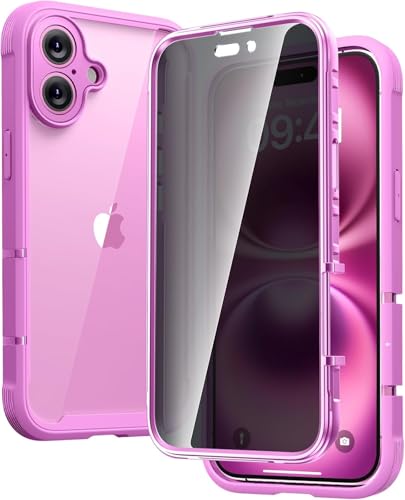 Coque iPhone 16 Plus intégrale transparente rose antichoc avec protège-écran confidentiel