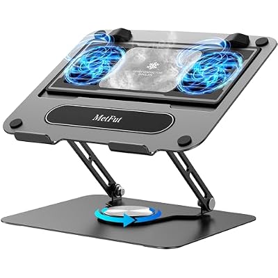 Metfut Laptop Cooling Pad with Detachable Fan & Cooler, Adjustable Height & Angle, 360 Rotation Base, Ultra-Quiet, Carbon Steel Framework for MacBook, ASUS, Dell 10-16 Laptop for Tablet, DJ Mixer
