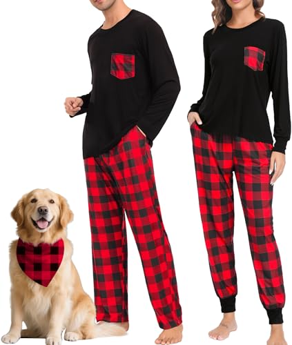 SWOMOG Weihnachten Schlafanzug Buffalo Plaid Pyjama Hose mit...