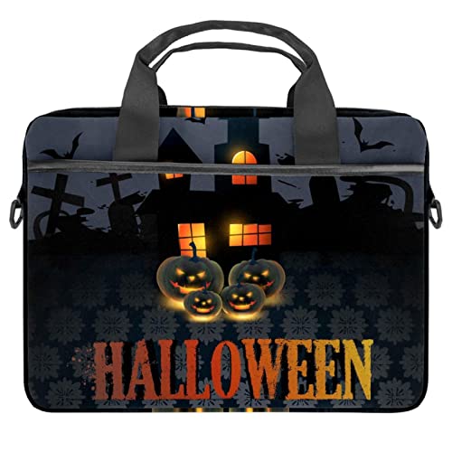 Sac à bandoulière pour ordinateur 13-14 pouces avec motifs nuages et citrouille d'Halloween