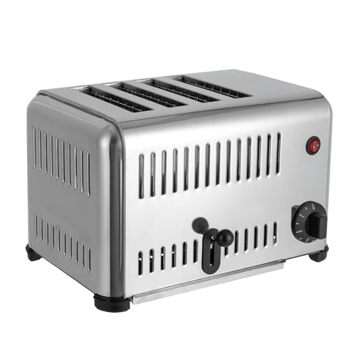 TUPOSTAR Tostadora De 6 Rebanadas, MáQuina para Hornear Pan Comercial, MáQuina Tostadora De Pan De Acero Inoxidable De 1680 W, con Bandeja para Migas,Plata,4Slice